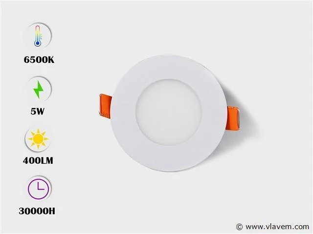 50 x led-paneel – rond inbouw – 5w – 6500k – koud wit - afbeelding 1 van  4