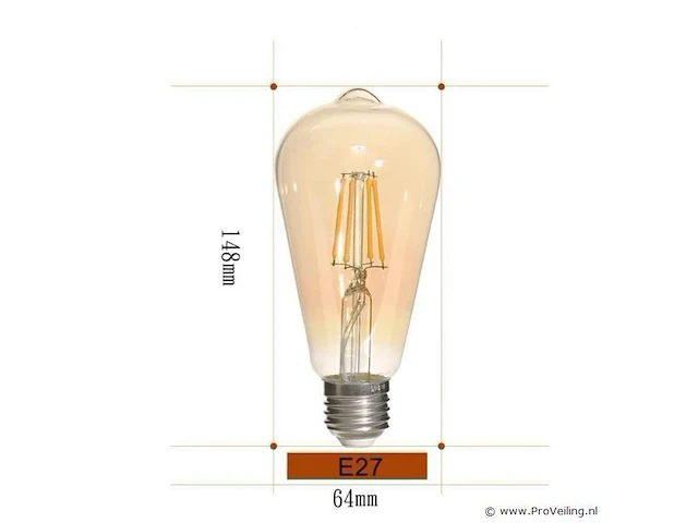 50 x st64 amber filament lamp – 6w – e27 – dimbaar – 2700k – 500 lm – ip20 – binnen - afbeelding 3 van  3