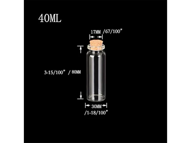 50x mini glazen fles met kurk v 40ml - afbeelding 2 van  4