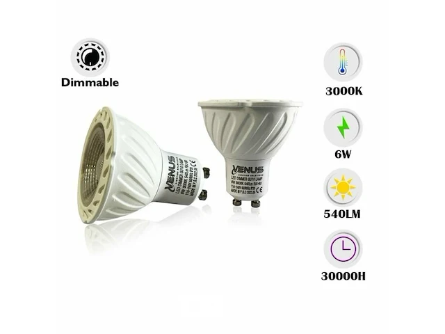 50xsled-pot gu10 – 6w – variabele intensiteit – 3000k warm wit – ip20 - afbeelding 2 van  6