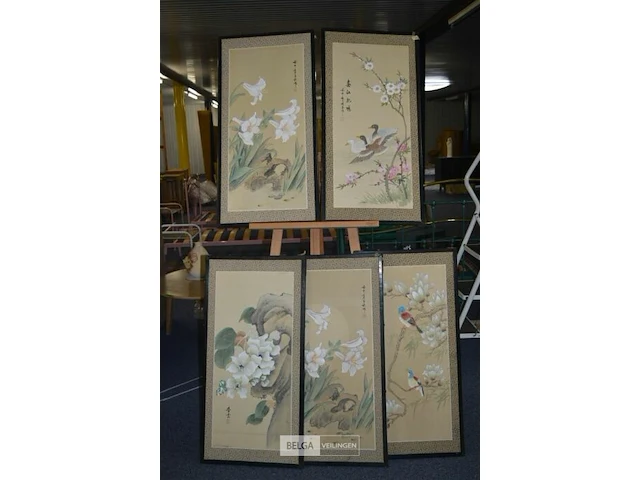 5x gestoffeerde kaders chinees motief 46x91cm - afbeelding 1 van  6