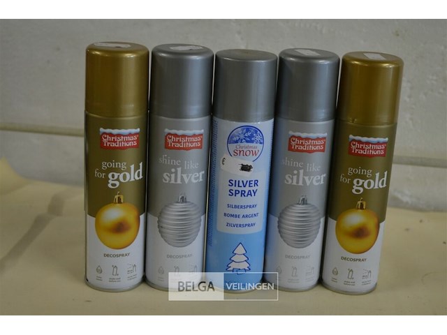 5x150ml deco spray( 3xzilver,2x goud) - afbeelding 1 van  3