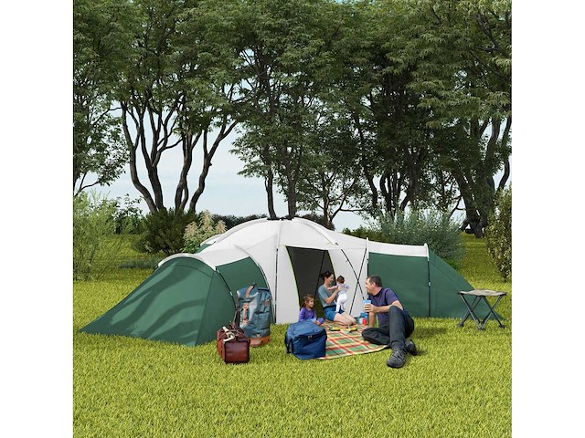 6-9 persoons tent met slaapkamers en woonkamer, accessoires inbegrepen, groen - afbeelding 2 van  7