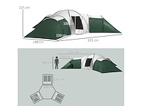 6-9 persoons tent met slaapkamers en woonkamer, accessoires inbegrepen, groen - afbeelding 4 van  7