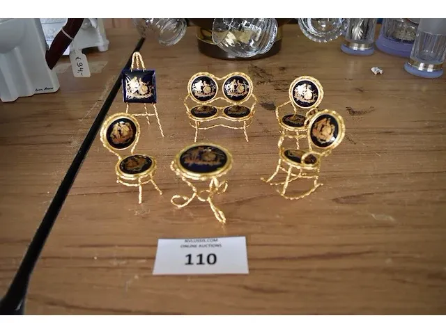 6-delig miniatuur salon koperkleur met medaillon limoges - afbeelding 1 van  6
