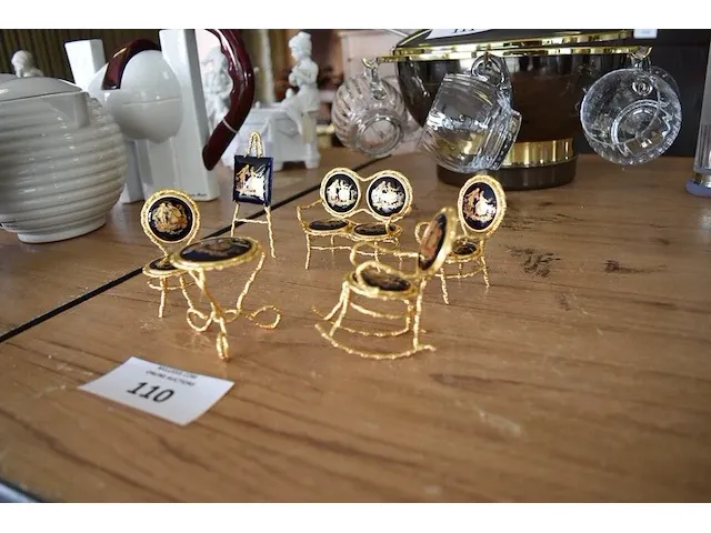 6-delig miniatuur salon koperkleur met medaillon limoges - afbeelding 3 van  6
