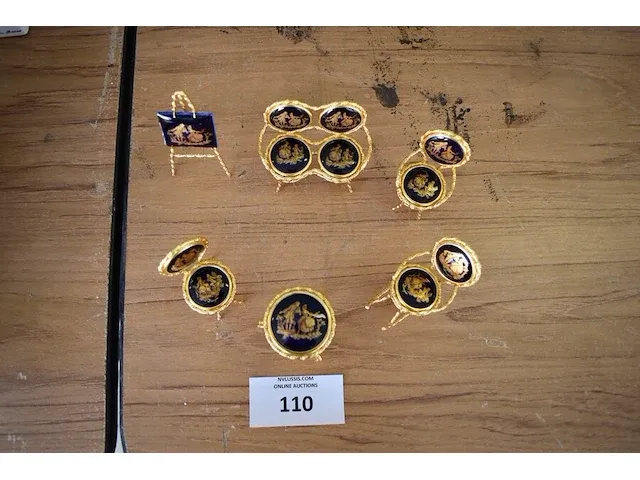 6-delig miniatuur salon koperkleur met medaillon limoges - afbeelding 4 van  6