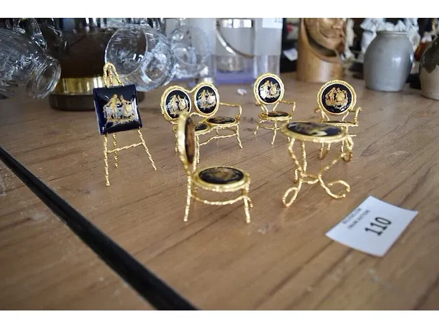 6-delig miniatuur salon koperkleur met medaillon limoges - afbeelding 5 van  6