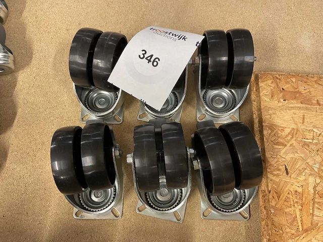 6 dubbele zwenkwielen met rem - afbeelding 1 van  3