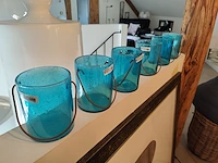 6 glazen theelicht houders marus licht blauw
