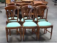 6 houten stoelen, groene stof bekleed - afbeelding 1 van  2