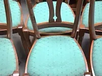 6 houten stoelen, groene stof bekleed - afbeelding 2 van  2