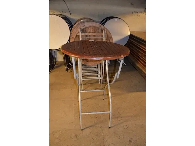 6 plooitafels rond hoog teak blad (1123) - afbeelding 4 van  5