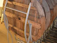6 plooitafels rond hoog teak blad (1123)