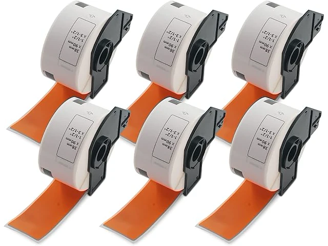 6 rollen dk-11208 grote oranje adreslabels compatibel met brother - afbeelding 1 van  3