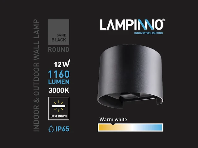 6 x 12w led zwart wandlamp rond duo licht verstelbaar waterdicht - afbeelding 3 van  7