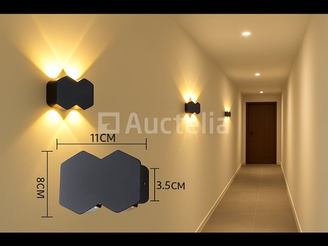 6 x bidirectionele led wandlamp – 4w – 3500k – ip54 – zwart – sw-51-2 - afbeelding 1 van  4