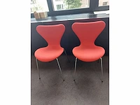 6 x fritz hansen vlinderstoelen rood stof - afbeelding 1 van  11
