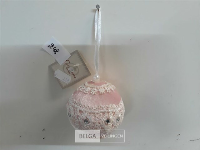 6 x kerstbal roze stof 8 cm - afbeelding 3 van  3