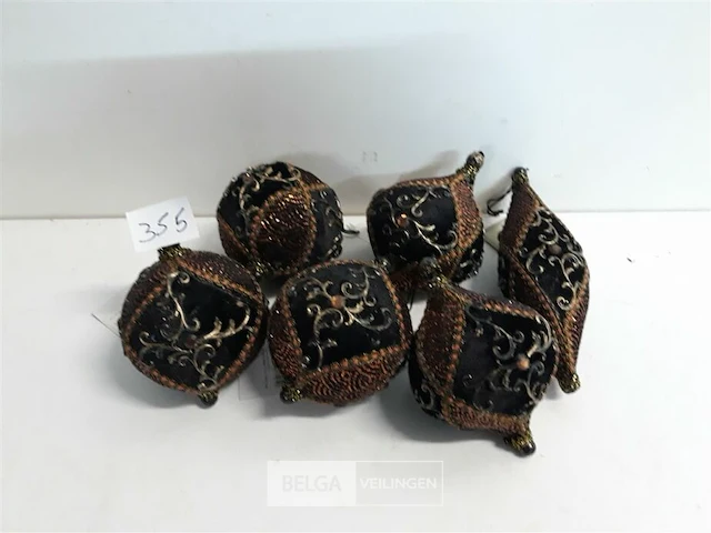 6 x kerstballen stof mix bal-tol-traan 10 cm - afbeelding 1 van  3