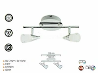 6 x led plafondlamp – 2 spots – di03 – 2 x 5w max – 4000k – neutraal wit – zilver - afbeelding 3 van  4