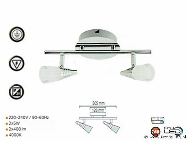 6 x led plafondlamp – 2 spots – di03 – 2 x 5w max – 4000k – neutraal wit – zilver - afbeelding 3 van  4