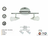 6 x led plafondlamp – 2 spots – di03 – 2 x 5w max – 4000k – neutraal wit – zilver - afbeelding 3 van  4