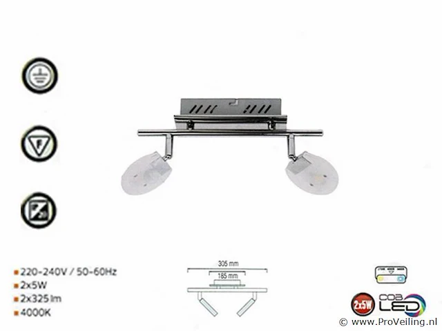 6 x led plafondlamp – 2 spots – hl7162l – 2 x 5w max – 4000k – neutraal wit – zilver - afbeelding 3 van  4