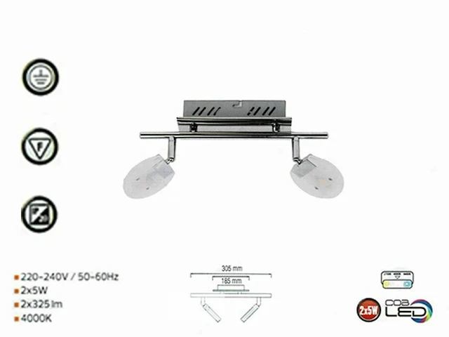 6 x led plafondlamp – 2 spots – hl7162l – 2 x 5w max – 4000k – neutraal wit – zilver - afbeelding 4 van  5