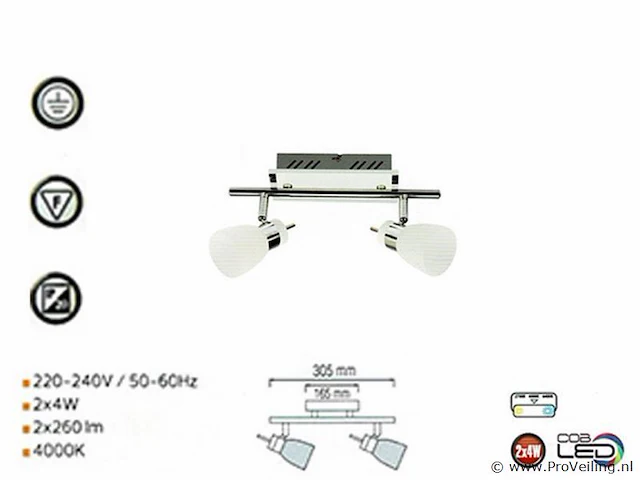 6 x led plafondlamp – 2 spots – hl7192l – 2 x 4w max – 4000k – neutraal wit – zilver - afbeelding 4 van  4