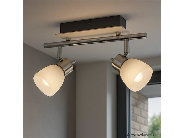 6 x led plafondlamp – 2 spots – hl7192l – 2 x 4w max – 4000k – neutraal wit – zilver - afbeelding 1 van  4