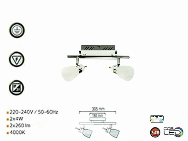 6 x led plafondlamp – 2 spots – hl7192l – 2 x 4w max – 4000k – neutraal wit – zilver - afbeelding 5 van  5