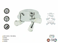 6 x led plafondlamp – 3 spots – di01 – 5w – 4000k – neutraal wit – zilver - afbeelding 3 van  4