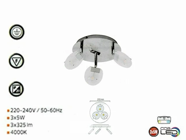 6 x led plafondlamp – 3 spots – hl7160l – max 3 x 5w – 4000k – neutraal wit – zilver - afbeelding 4 van  5