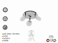 6 x led plafondlamp – 3 spots – hl7160l – max 3 x 5w – 4000k – neutraal wit – zilver - afbeelding 4 van  5
