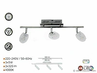 6 x led plafondlamp – 3 spots – hl7163l – 5w – 4000k – neutraal wit – zilver - afbeelding 3 van  4