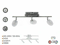 6 x led plafondlamp – 3 spots – hl7163l – 5w – 4000k – neutraal wit – zilver - afbeelding 3 van  4