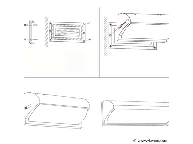 6 x led wandlamp 12w – 3500k neutraal wit – zwart – ip54 (saw-05) - afbeelding 4 van  4