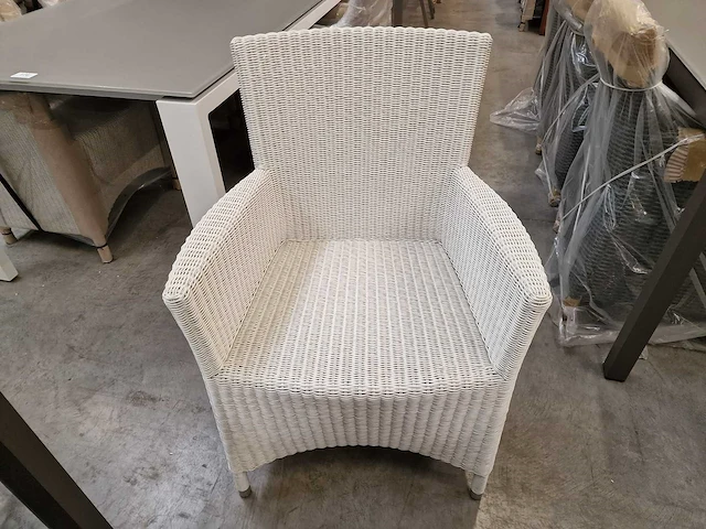 6 x luxury lounge wickerzetel met armleuning ronde draad wit - afbeelding 8 van  9