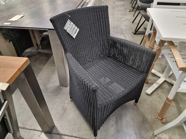 6 x luxury lounge wickerzetel met armleuning ronde draad zwart - afbeelding 1 van  9