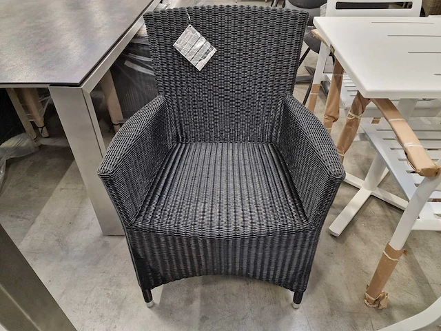6 x luxury lounge wickerzetel met armleuning ronde draad zwart - afbeelding 2 van  9