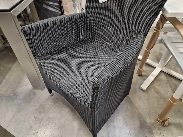 6 x luxury lounge wickerzetel met armleuning ronde draad zwart - afbeelding 5 van  9