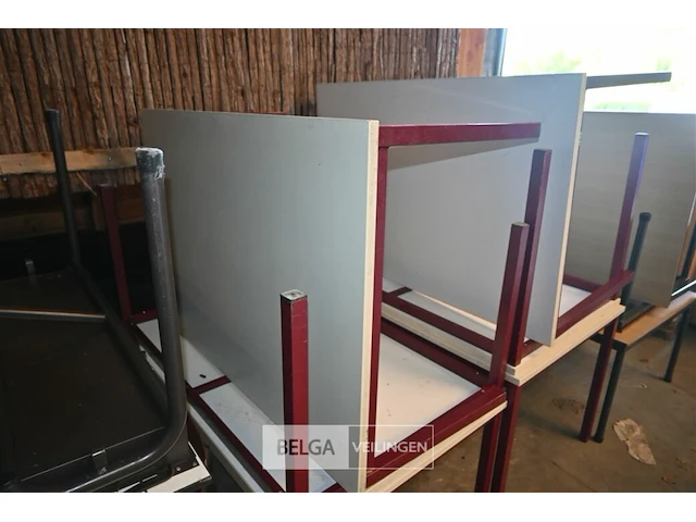 6 x metalen tafel met houten blad - afbeelding 2 van  5