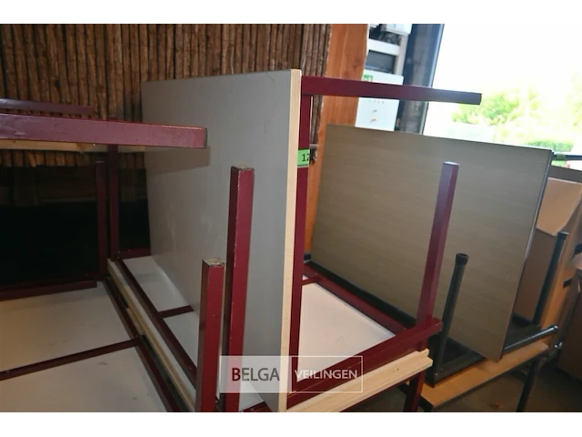 6 x metalen tafel met houten blad - afbeelding 4 van  5