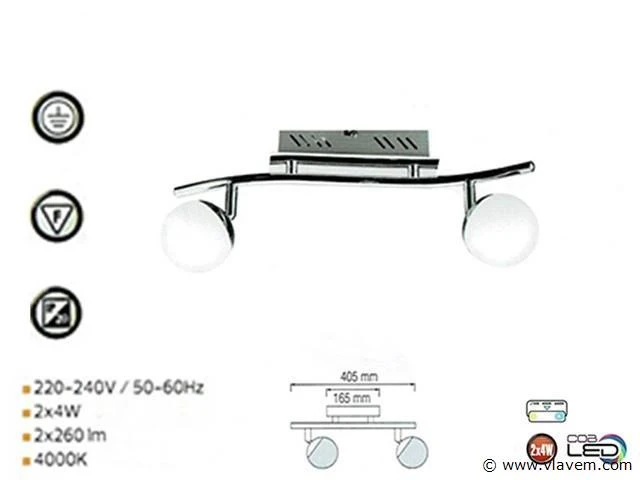 6 x plaled-meubel – 2 spots – hl7182l – 2 x 4w max – 4000k – neutraal wit – zilver - afbeelding 3 van  4