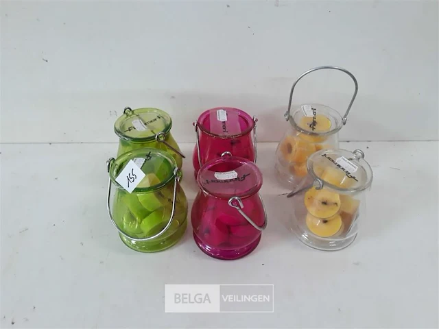 6 x t-lichtjes 5 stuks in glazen potje mix kleuren - afbeelding 2 van  3