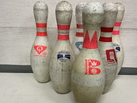 6 x vintage bowlingpins, wibc-abc 1 goedgekeurde pin - afbeelding 1 van  2