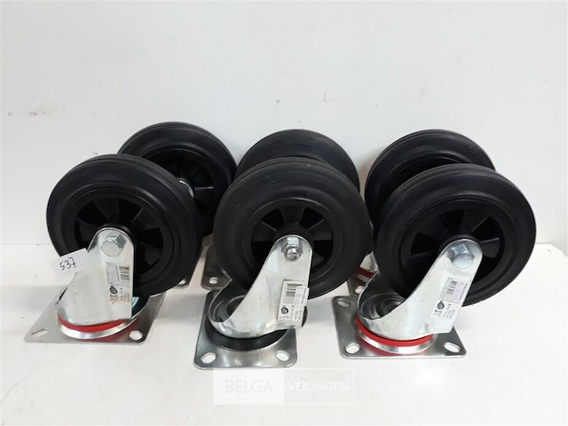 6 x zwenkwiel 160mm max 150kg - afbeelding 1 van  3