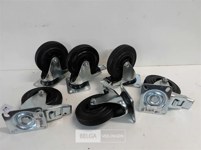 6 x zwenkwiel met rem 125 mm - afbeelding 1 van  3