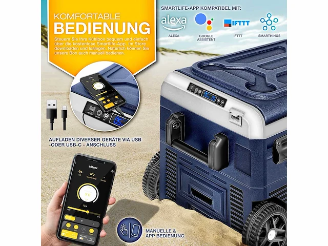 60 liter elektrische compressor koelbox / marineblauw | elektrische vriezer met app - afbeelding 7 van  7